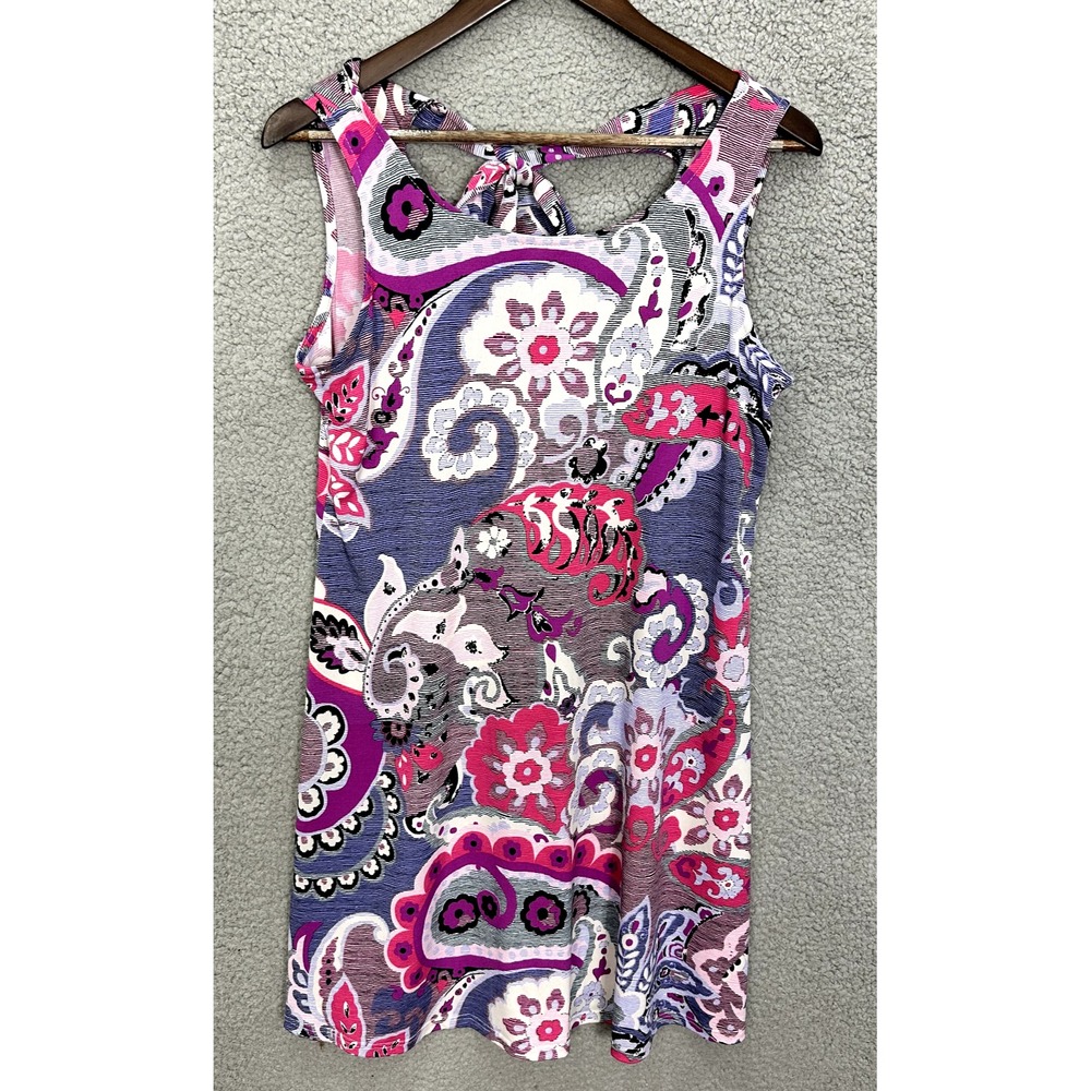 MSK Petite Medium Sleeveless Dress Pink Purple Paisley Boho Chic Resort Cruise